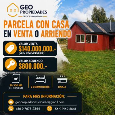 VENTA O ARRIENDO CASA EN PARCELA