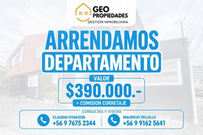 ARRENDAMOS DEPARTAMENTO EN POBLACION PICHI PELLUCO