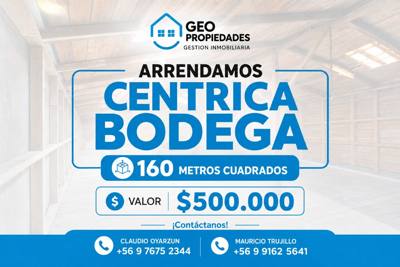 ARRENDAMOS CENTRICA BODEGA DE 160 METROS CUADRADOS